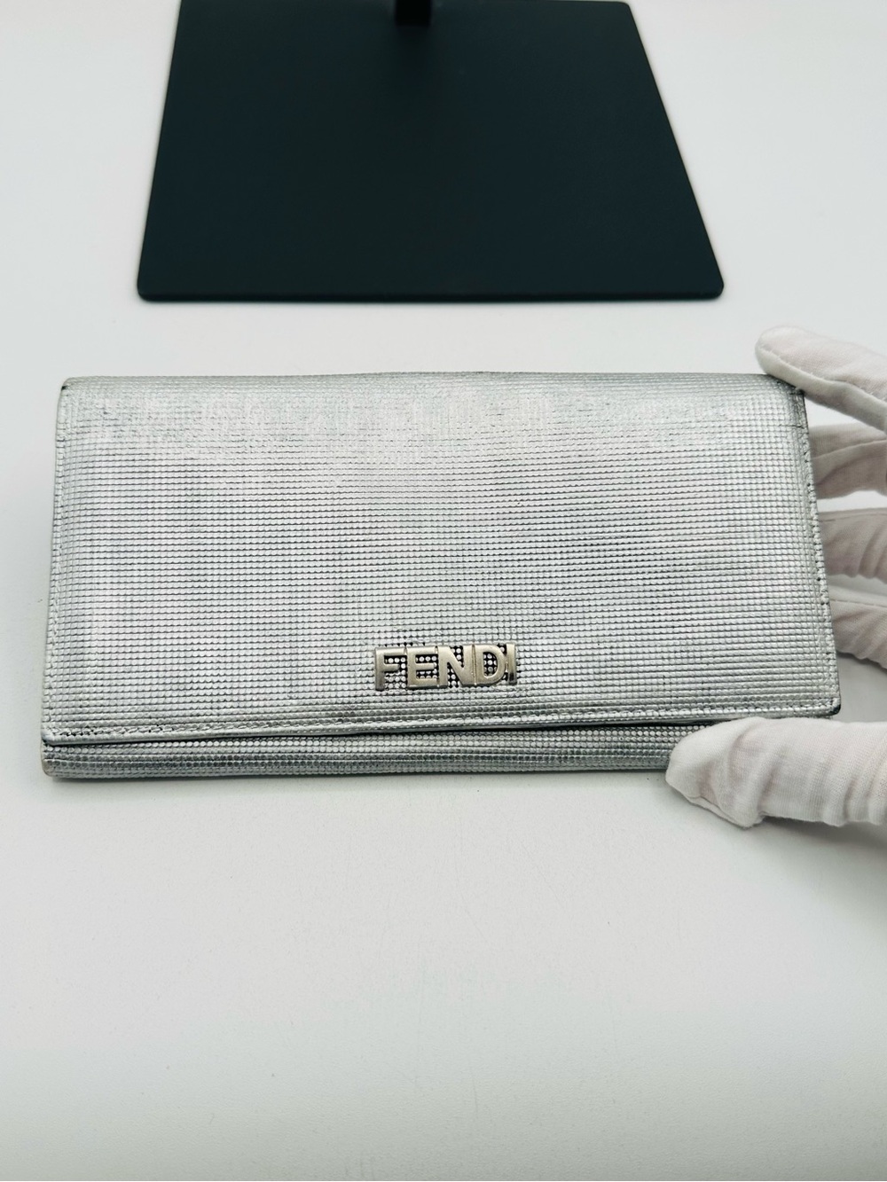 Fendi Large Silver Flap Wallet